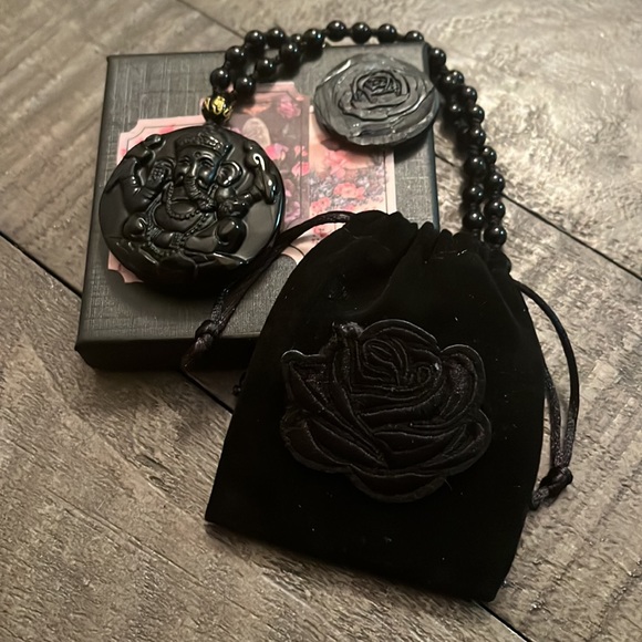 NWT Black Obsidian Ganesha Adjustable Necklace for Men or Women - Picture 6 of 9